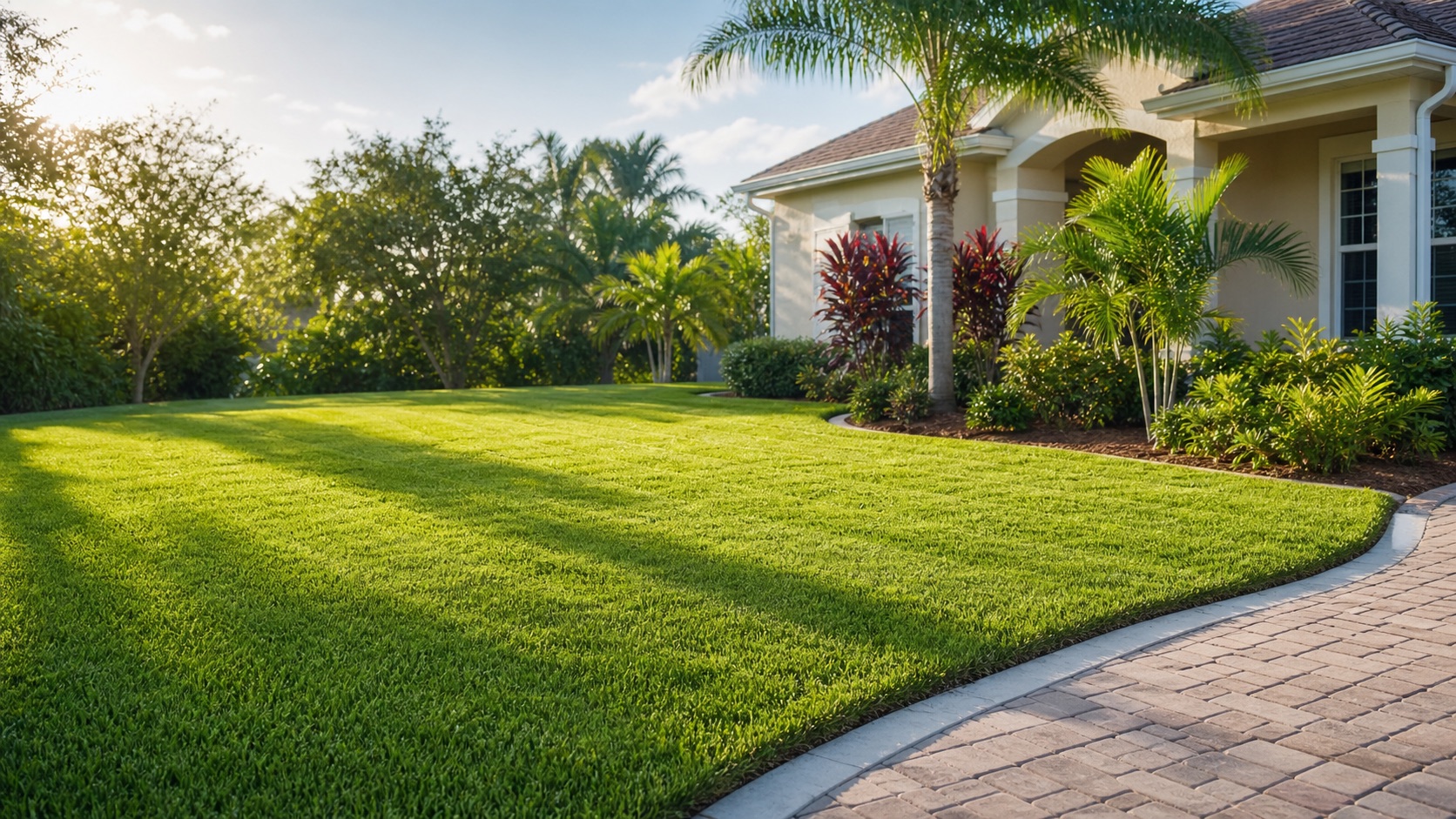Freshly mowed residential lawn with crisp edging